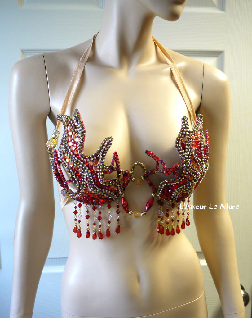 Gold and Red Phoenix Girl On Fire Flame Carnival Samba Rave Top Dance –  L'Amour Le Allure