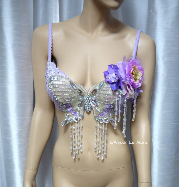 Lavender Butterfly Flower Fairy Bra Dance Rave Halloween Costume