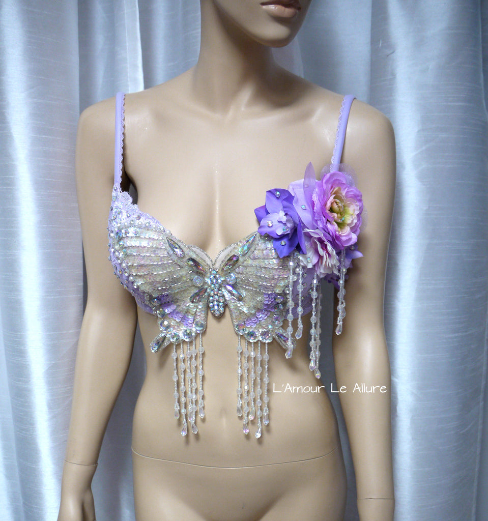 Floral Fairy rave outfit led purple rave bra+tutu/s-l 
