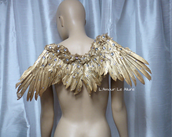 Small Gold Rhinestone Angel Wings Samba Cosplay Dance Costume Rave Halloween