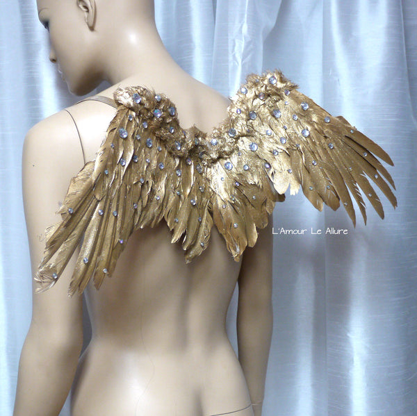 Small Gold Rhinestone Angel Wings Samba Cosplay Dance Costume Rave Halloween