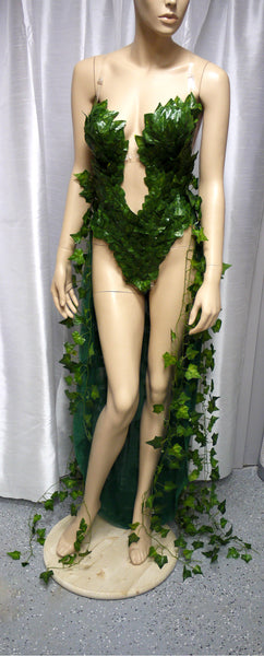 Plunge Poison Ivy Monokini Gown Dress Costume Rave Cosplay Halloween