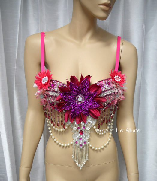 Pink Glitter Flower Fairy Bra Dance Halloween Costume