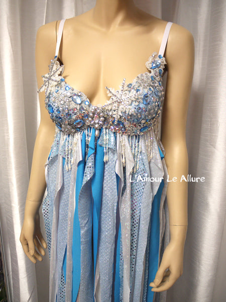 Elsa Babydoll Dress Cosplay Dance Costume Rave Bra Rave Wear