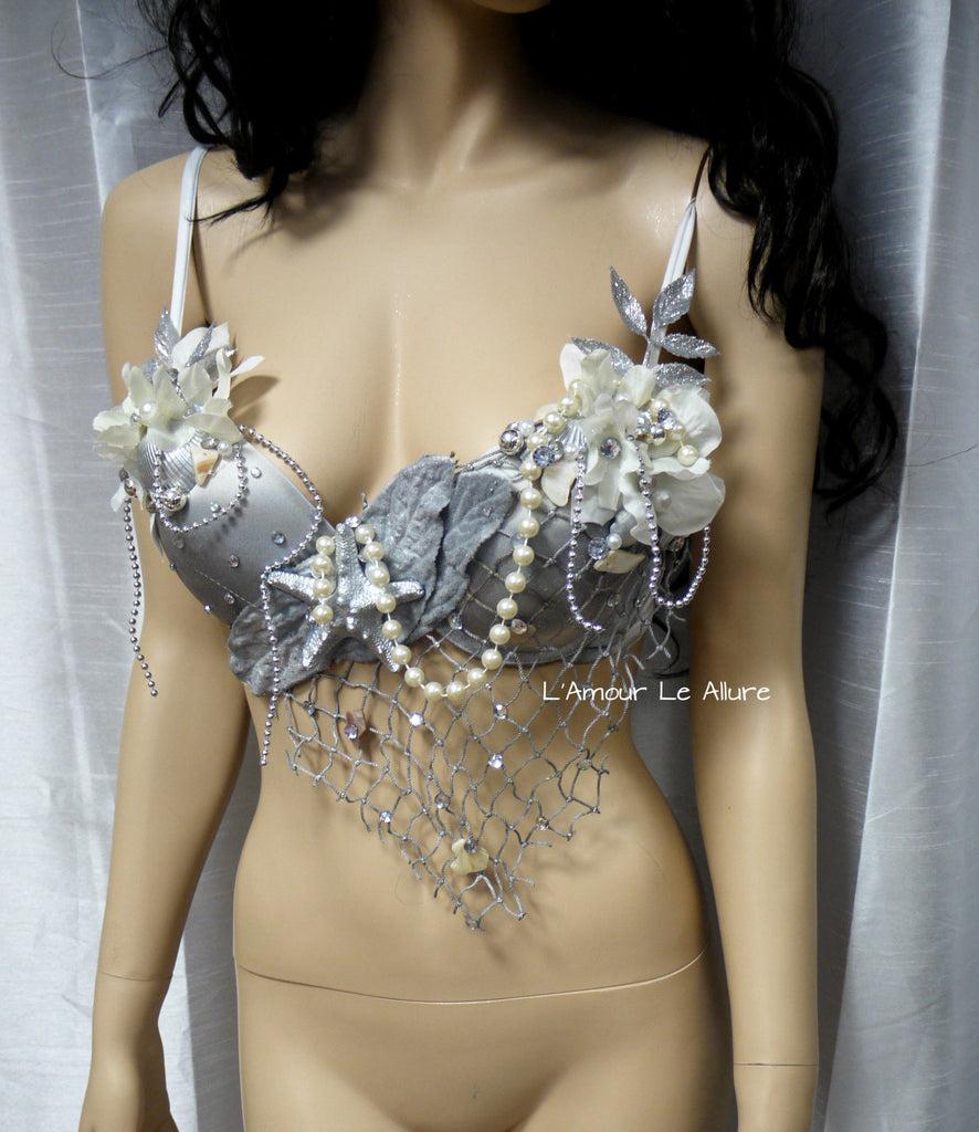 Dripping in Silver Mermaid Bra Dance Costume Rave Bra Halloween – L'Amour  Le Allure