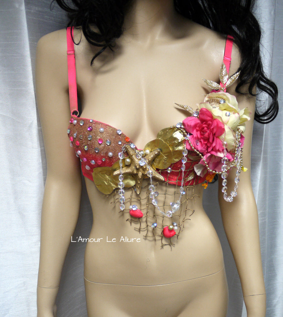 Dripping in Gold Hot Pink Mermaid Shell Bra Dance Costume Rave Hallowe –  L'Amour Le Allure