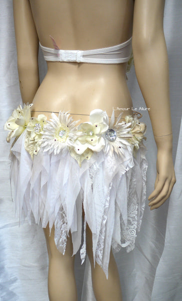 Gold and White Goddess Fairy Monokini Dance Costume Rave Bra Halloween