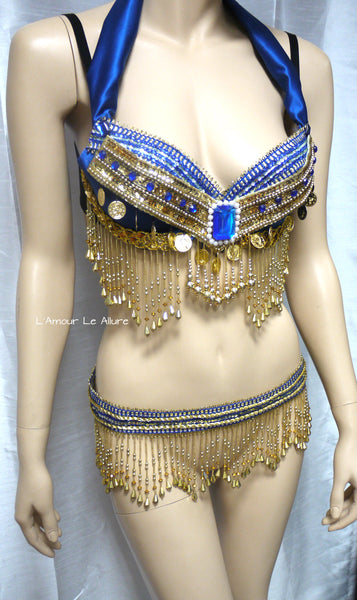 Electric Blue and Gold Gypsy Bra and Beaded Skirt
