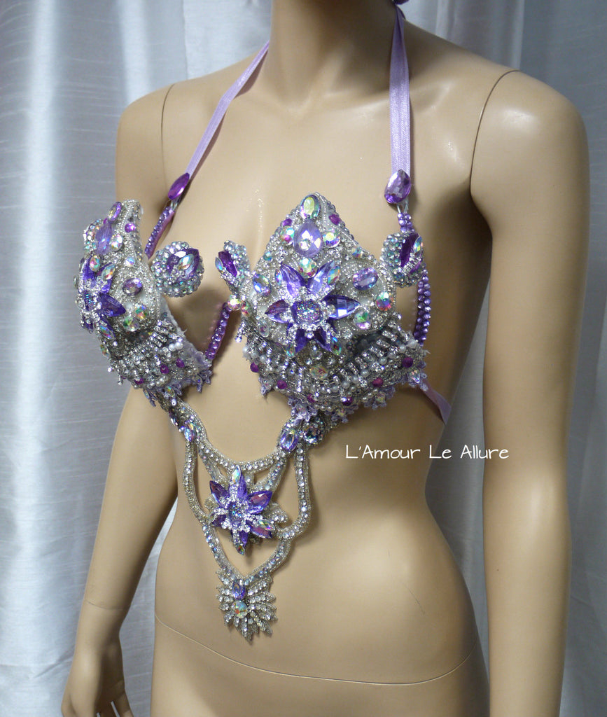NEW D CUP Bra Carnival Show Girl Iridescent Crystals Mardi Gras