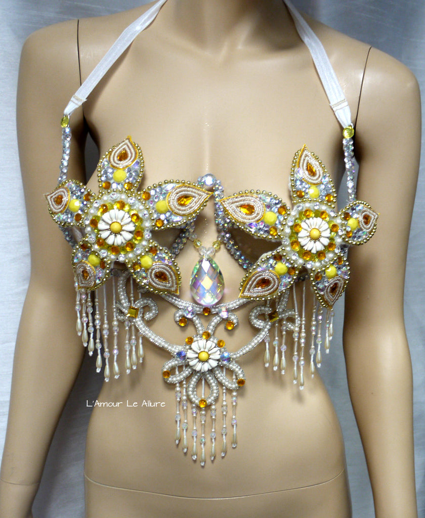 Yellow Flower Beaded Samba Carnival Dance Top – L'Amour Le Allure