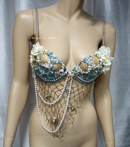 Delicate Dripping in Gold Turquoise Mermaid Bra Top