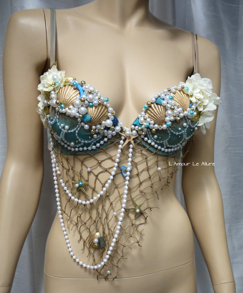 Delicate Dripping in Gold Turquoise Mermaid Bra Top – L'Amour Le