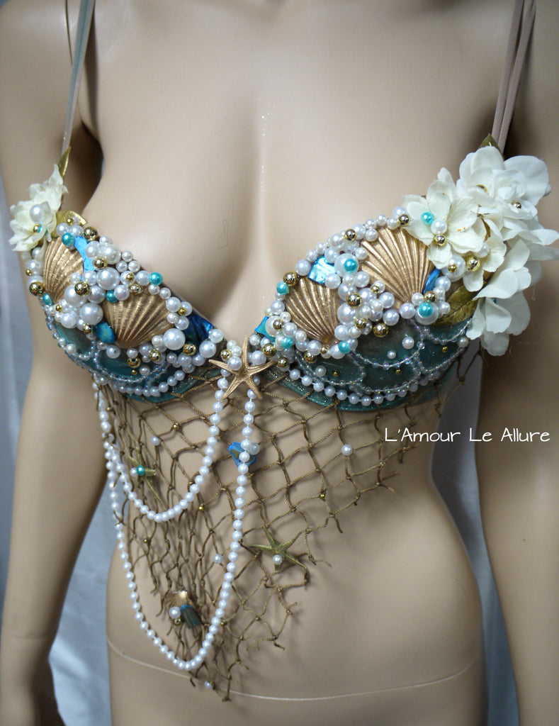 Delicate Dripping in Gold Turquoise Mermaid Bra Top – L'Amour Le Allure