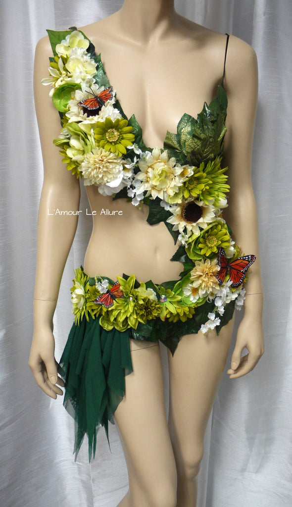  Ocean Blue Green Floral Water Fairy Monokini Dress Rave Bra  Dance Costume : Handmade Products