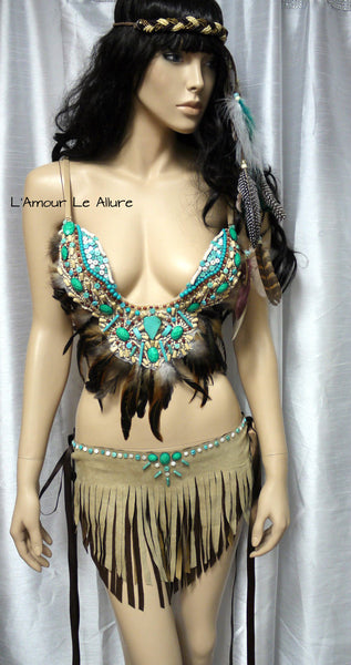 Pocahontas Native Fringe Feather Bra Costume