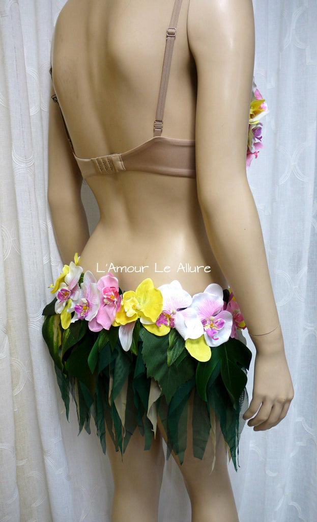 Tropical Hula Girl Coconut Flower Bra and Green Grass Skirt – L'Amour Le  Allure
