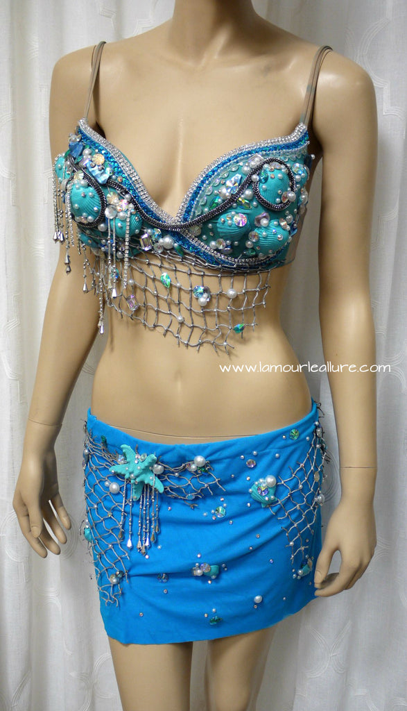 Dripping in Gold Turquoise Mermaid Bra Top Costume Cosplay Dance
