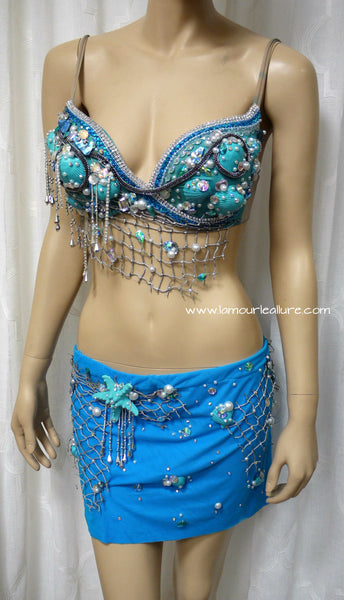 Turquoise Shell Mermaid Top with Skirt Dance Halloween Costume