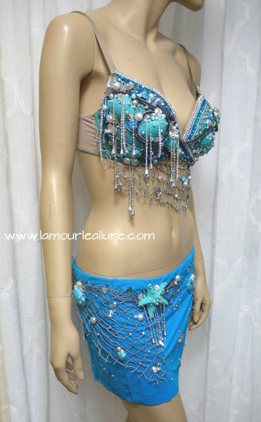 Turquoise Shell Mermaid Top with Skirt Dance Halloween Costume