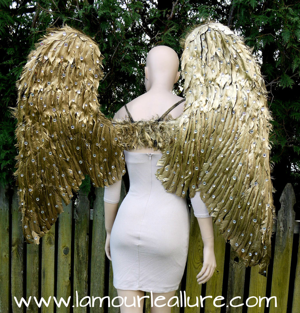 Extra Large Rhinestone Gold Angel Wings Cosplay Dance Costume Rave Halloween Burlesque Show Girl Silver