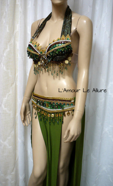 Green Leafeon Gypsy Belly Dancer Rave Bra Cosplay Halloween Costume Show Girl Burlesque