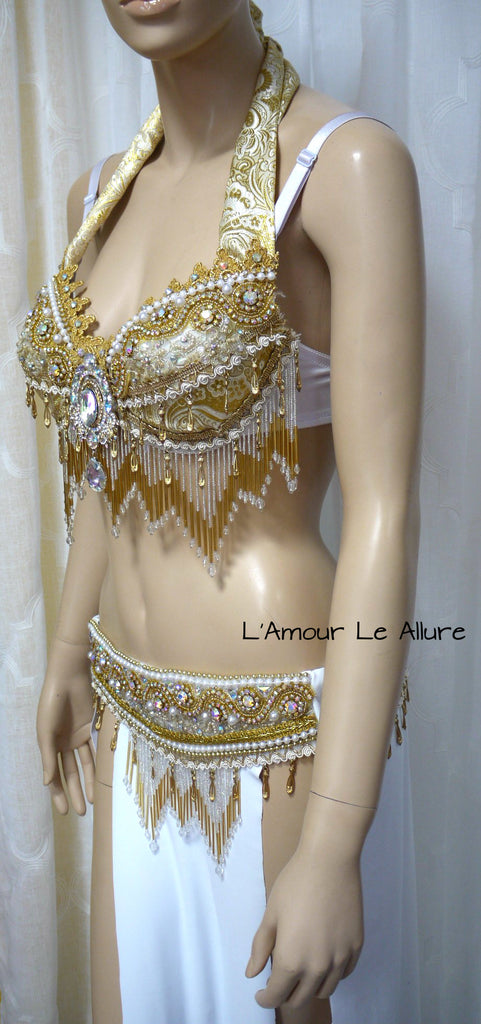 White and Gold Eevee Gypsy Belly Dancer Rave Bra and Skirt – L'Amour Le  Allure