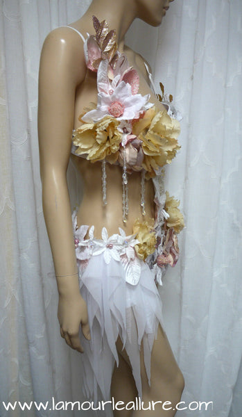 Winter White Pink Fairy Monokini Dance Halloween Rave Bra Costume