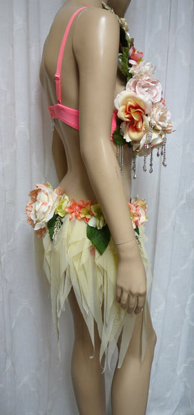 Sweet as a  Peach Spring Fairy Monokini Bra and Cream Skirt Cosplay Costume