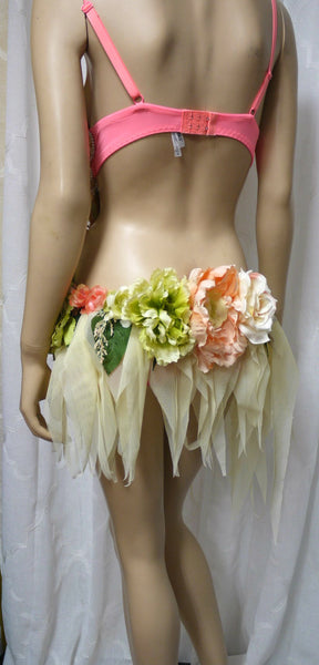Sweet as a  Peach Spring Fairy Monokini Bra and Cream Skirt Cosplay Costume