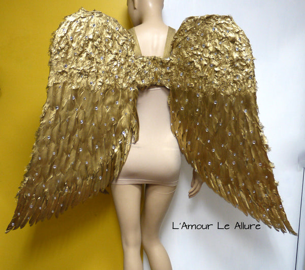 Large Silver Gold Rhinestone Angel Wings Cosplay Dance Costume Rave Halloween