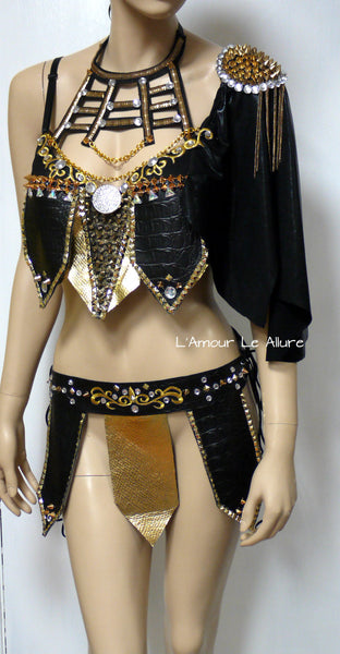 Sexy Leather Black and Gold Warrior Gladiator Viking Costume