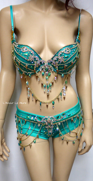 Jade Princess Jasmine Gold Chain Scrunchie Bottom Burlesque Show Girl Aladdin