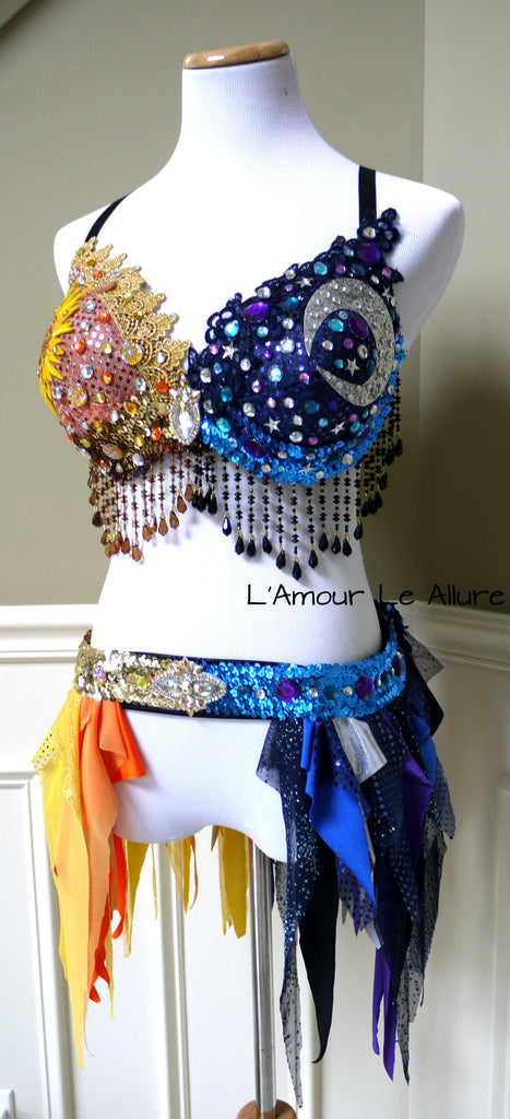 CUSTOM SIZE Sun and Moon made to Order EDC Rave Bra Rave Outfit Above and  Beyond Music Festival Gold Blue Cosplay Adult Women's Costume 
