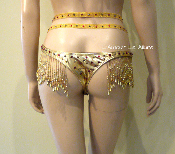 Gold and Red Phoenix Girl On Fire Flame Carnival Samba Top and Bottom Dance Cage Rave