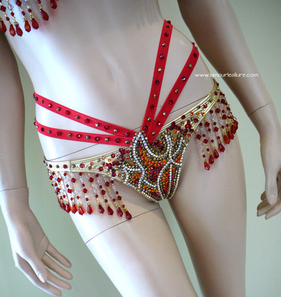 Red and Gold Phoenix Girl On Fire Flame Samba Carnival Top and Bottom Halloween Dance