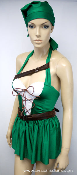 Legend of Zelda Green Link Corset and Skirt Cosplay Costume Rave Halloween