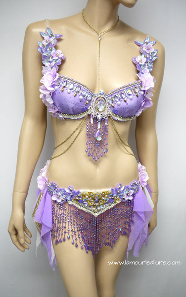 Lavender Purple Gypsy Forest Fairy Dance Rave Bra and Skirt Halloween Costume