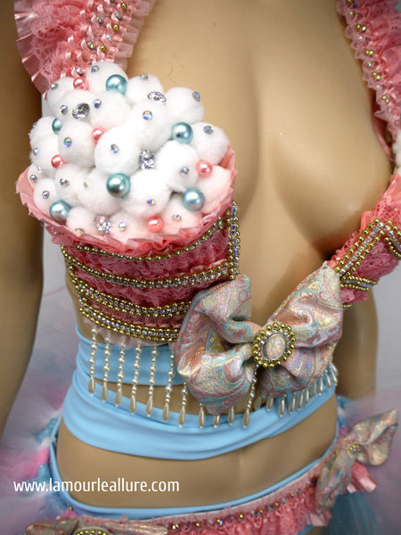Pastel Cotton Candy Unicorn Princess Cupcake Birthday Plunge Rave Bra with Tutu Bustle