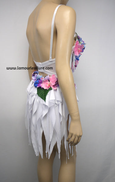 Iridescent Pink and Purple Flower Fairy Bra and Skirt Costume Dance Rave Halloween