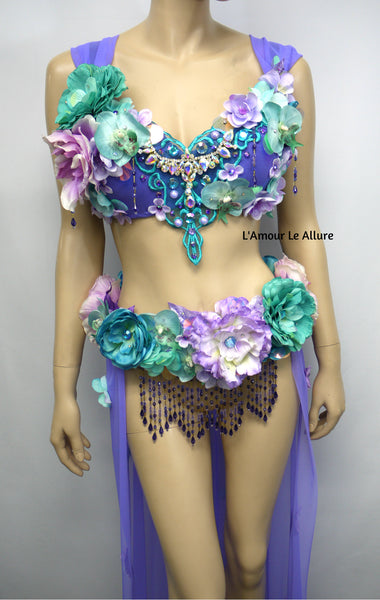 Two Piece Lavender Purple and Turquoise Teal Fairy Gown with Train Costume