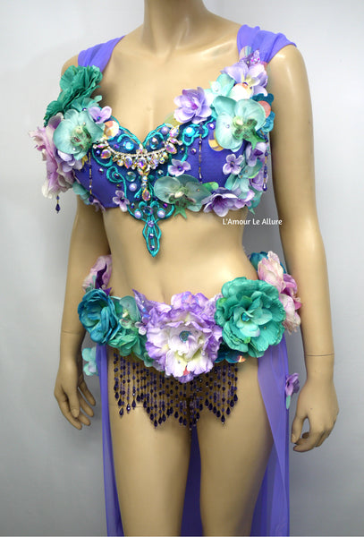 Two Piece Lavender Purple and Turquoise Teal Fairy Gown with Train Costume