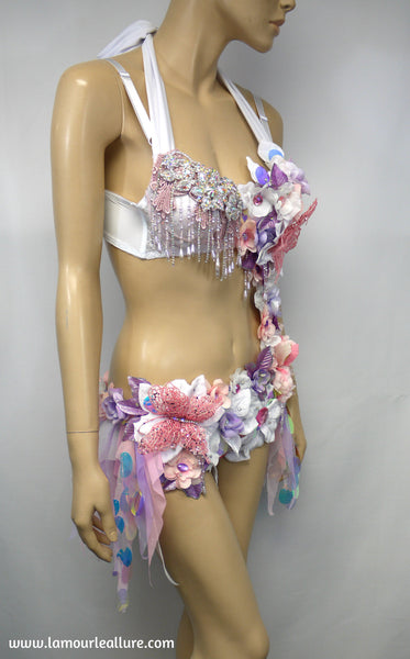Iridescent Unicorn Pink and Purple Flower Fairy Monokini Costume Dance Rave Halloween