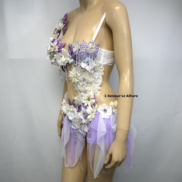 Pearl Lavender White Fairy Monokini Dance Costume Rave Halloween