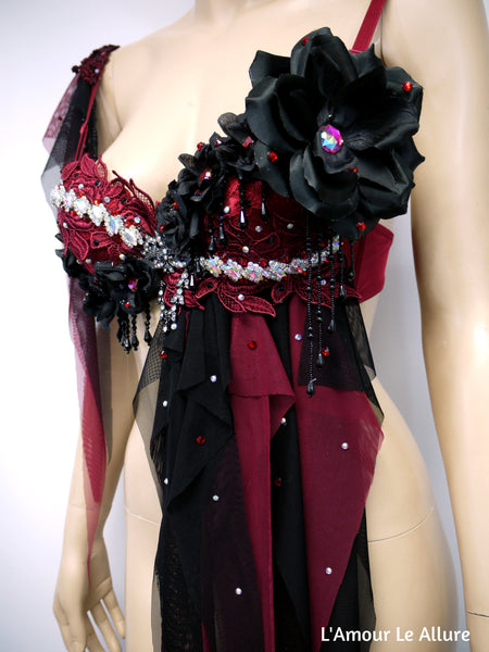 Burgundy Red and Black Goth Fairy Bra Top