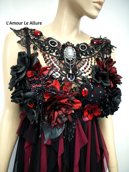 Burgundy Red and Black Goth Fairy Bra Babydoll Dress