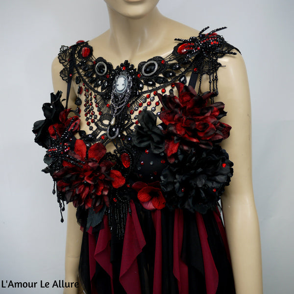Burgundy Red and Black Goth Fairy Bra Babydoll Dress