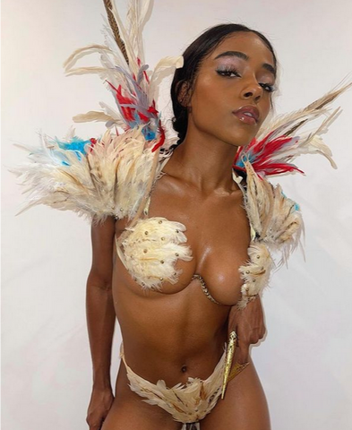 Beige Phoenix Bird Samba Bra and Bottom With Matching Wings and Shoulder Pads Dance Cage Rave Bra