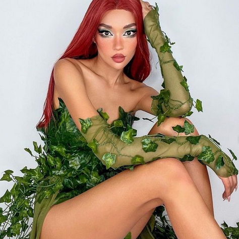 Poison Ivy Fingerless Mesh Gloves Costume Rave Bra Cosplay Halloween