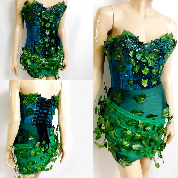 Mother Nature Poison Ivy Corset and Skirt Costume Rave Cosplay Halloween Mother Nature Poison Ivy Corset and Skirt Costume Rave Cosplay Halloween
