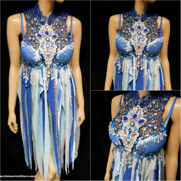 32B Ready to Ship Whimsical Blue Lace Water Fairy Babydoll Dress Bra Costume